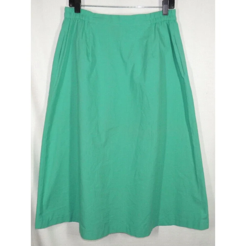 Vintage Catalina USA Made Seafoam Green Button Front Woven Midi Skirt Size 16